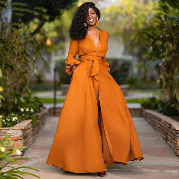 Elegante oranje zomerjurk - verfijnde damesmode