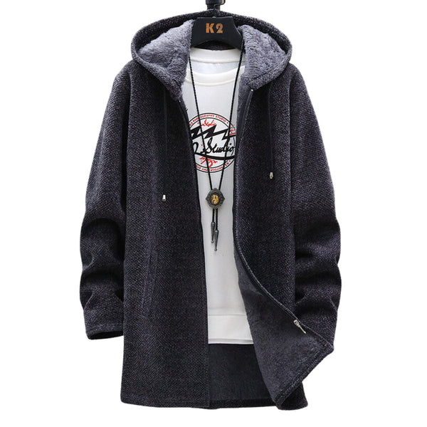 Lange fleece jas met capuchon - warme dames jas met rits en zachte voering - Bakkermode.nl