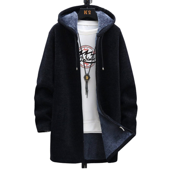 Lange fleece jas met capuchon - warme dames jas met rits en zachte voering - Bakkermode.nl