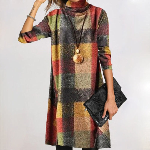 Multikleur tuniekjurk - stijlvolle lange mouwen jurk voor dames deze winter