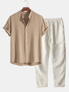 2-delige linnen blouse en broek set - veelzijdig casual dames ensemble