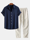 2-delige linnen blouse en broek set - veelzijdig casual dames ensemble