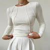 Slim fit lange mouwen t-shirt - dames effen split trui met gebreid patroon - Bakkermode.nl