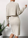 2-delig vrouwen casual rib midi set - gezellige gebreide top en bodycon jurk voor dagelijks gebruik