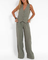 2-delige linnen wijde broek en vest - stijlvolle dames zomeroutfit