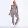 2-delige sportset gebreide absorberende yoga set - lange mouwen yoga pak voor dames - Bakkermode.nl