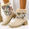 Vintage dames enkellaarzen - winterlaarzen met bloemenpatroon, warme voering en stevige hak - Bakkermode.nl