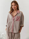 2-delige loungewear set - dames pyjama met geruite details - Bakkermode.nl