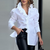 Dames ruffle witte blouse met lange mouwen - elegante op maat gemaakte shirt