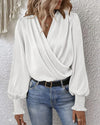 Dames wikkelblouse - elegante gedrapeerde blouse met lange mouwen