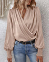 Dames wikkelblouse - elegante gedrapeerde blouse met lange mouwen