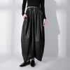 Brede leren broek - hoge taille zwarte damesbroek