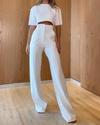 2-delige dames set met op maat gemaakte cropped top en flared broek - smart casual ensemble voor moeiteloze stijl