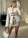 Beige wollen jas - elegante lange mouwen dames top