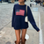 Gebreide trui met Amerikaanse vlag - casual blauw dames sweater - Bakkermode.nl