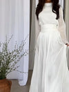 Chique dames maxi jurk met lange mouwen en een accentueerde taille - vloeiende stof voor speciale gelegenheden