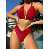 2-delige dames bikini set met hoge taille en halternek - zachte stretch stof voor ontspannen stranddagen
