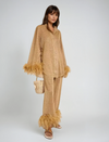 2-delige damespyjama elegante lounge set met verenrand - ontspannen avondkleding