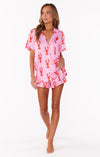 2-delige dames pyjama set van zachte jersey loungekleding - speelse roze kreeftenprint