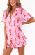 2-delige dames pyjama set van zachte jersey loungekleding - speelse roze kreeftenprint