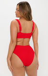 2-delige dames zwemset ribbed bikini in vurend rood - trendy beachwear voor de zomer