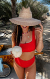 2-delige dames zwemset ribbed bikini in vurend rood - trendy beachwear voor de zomer