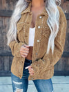Corduroy jacket - stijlvolle beige damesjack met studs