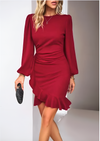 Bodycon jurk - elegante dames jurk met lange mouwen en ruches