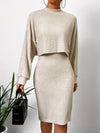 2-delig vrouwen casual rib midi set - gezellige gebreide top en bodycon jurk voor dagelijks gebruik