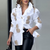 Dames ruffle witte blouse met lange mouwen - elegante op maat gemaakte shirt