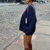 Gebreide trui met Amerikaanse vlag - casual blauw dames sweater - Bakkermode.nl