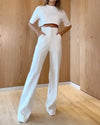 2-delige dames set met op maat gemaakte cropped top en flared broek - smart casual ensemble voor moeiteloze stijl