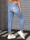 Blauwe skinny jeans - hoge rekbare denim broek voor dames