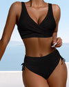 2-delige ladies zwemset elegante zwarte bikini met verstelbare bindriemen voor strand en zwembad