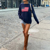 Gebreide trui met Amerikaanse vlag - casual blauw dames sweater - Bakkermode.nl