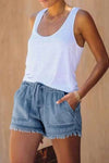 Denim shorts met franje en zakken - Bakkermode.nl