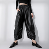Brede leren broek - hoge taille zwarte damesbroek