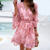 Dames casual zomer v-hals jurk met bloemenprint en volants - luchtige outfit voor tuinfestivals
