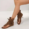 Bruine sandalen met franjes en veters - Bakkermode.nl