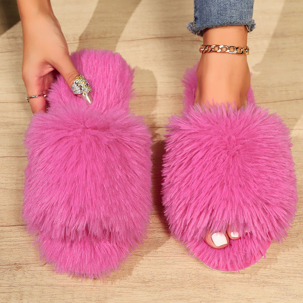 Fluffy pantoffels dames huis slippers met open teen en faux fur Bakkermode