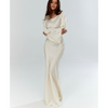 Dames satijnen maxi jurk - elegante avondkleding met lange mouwen voor speciale gelegenheden