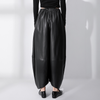 Brede leren broek - hoge taille zwarte damesbroek