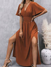 Rust maxi jurk - elegante damesjurk met vlindermouwen