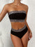 2-delige dames bandeau bikini set in zwart met luipaardprint afwerking - trendy strandmode voor de zomer