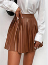 Dames geplooide rok - elegante a-lijn in donkerbruin - casual faux leren minirok voor veelzijdige outfits