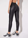 Zwarte high-waisted skinny jeans - trendy faux leren broeken voor dames