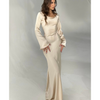 Dames satijnen maxi jurk - elegante avondkleding met lange mouwen voor speciale gelegenheden