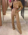 2-delige dames set met op maat gemaakte cropped top en flared broek - smart casual ensemble voor moeiteloze stijl