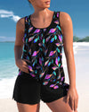 2-delige dames zwemset met bloemenprint zwarte tankini - elegante strand- en pooloutfit voor vrouwen van 35+