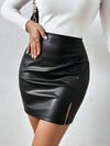 Hoge taille pu leren rok - trendy mini rok met een stijlvolle split